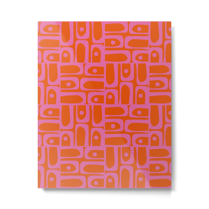 Mid Century Modern Piquet Abstract Geometric Multi Pattern in Hot Pink and Red-Orange Metal Print Gallery Image 1