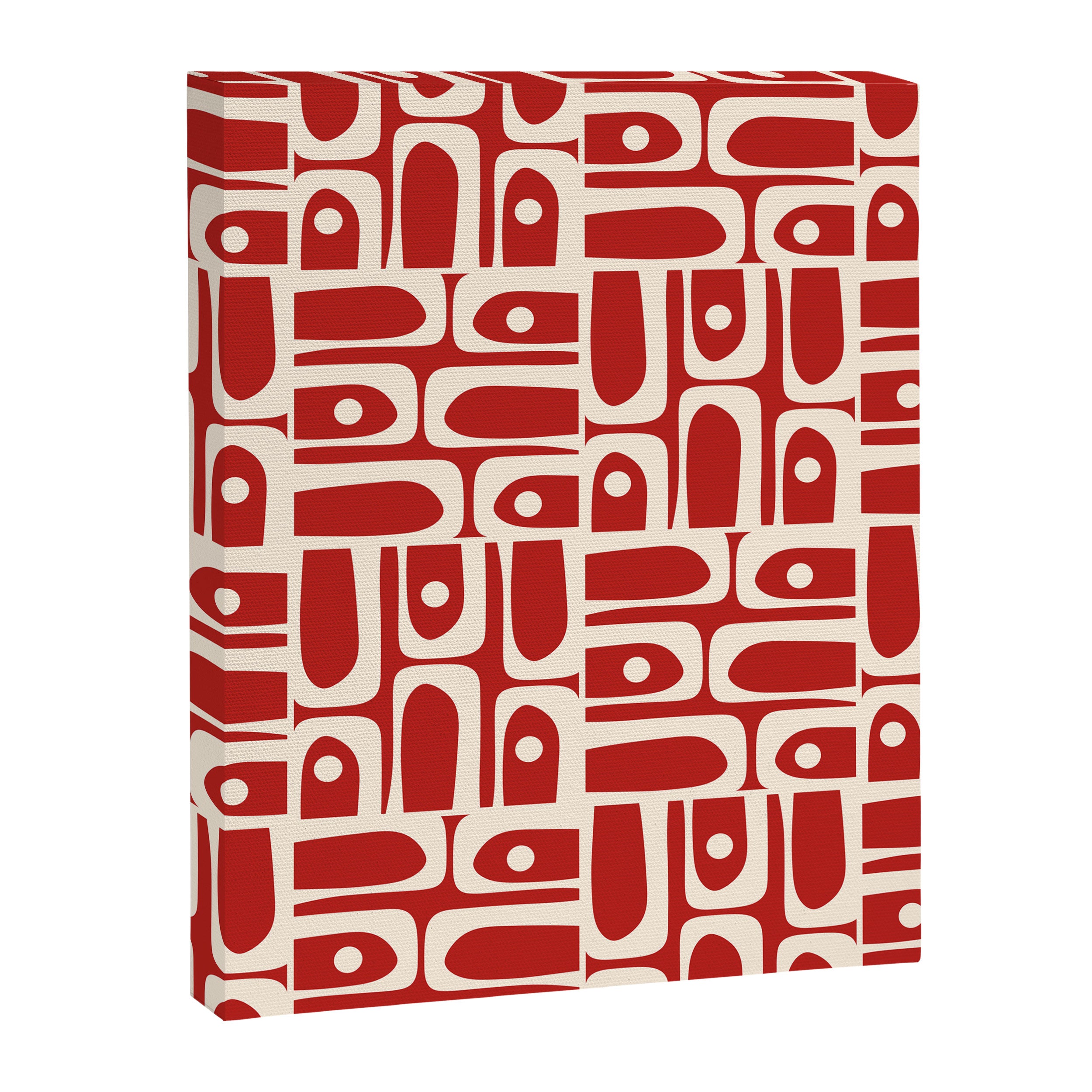 Mid Century Modern Piquet Abstract Geometric Multi Pattern in Retro Red and Cream Canvas Print Gallery Image 8