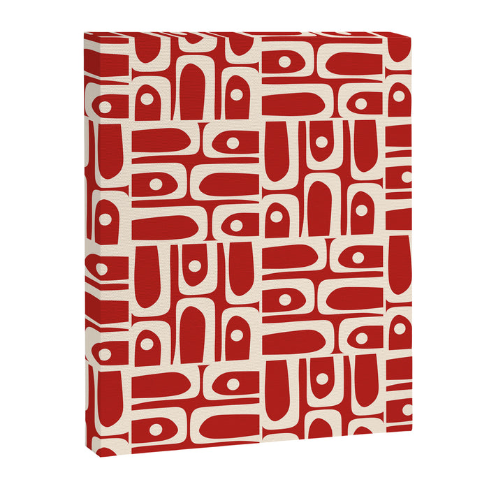 Mid Century Modern Piquet Abstract Geometric Multi Pattern in Retro Red and Cream Canvas Print Gallery Image 1