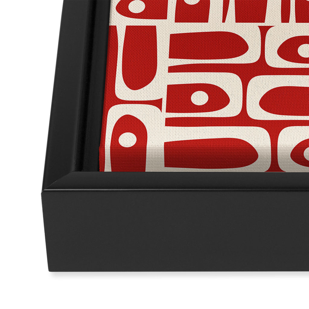 Mid Century Modern Piquet Abstract Geometric Multi Pattern in Retro Red and Cream Framed Canvas Print Gallery Image 3