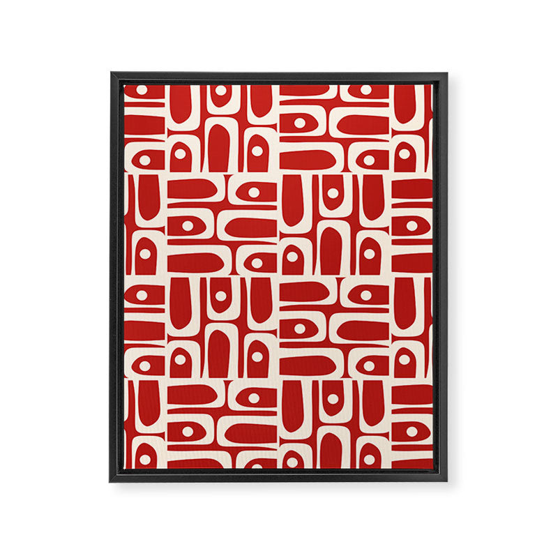 Mid Century Modern Piquet Abstract Geometric Multi Pattern in Retro Red and Cream Framed Canvas Print Gallery Image 8