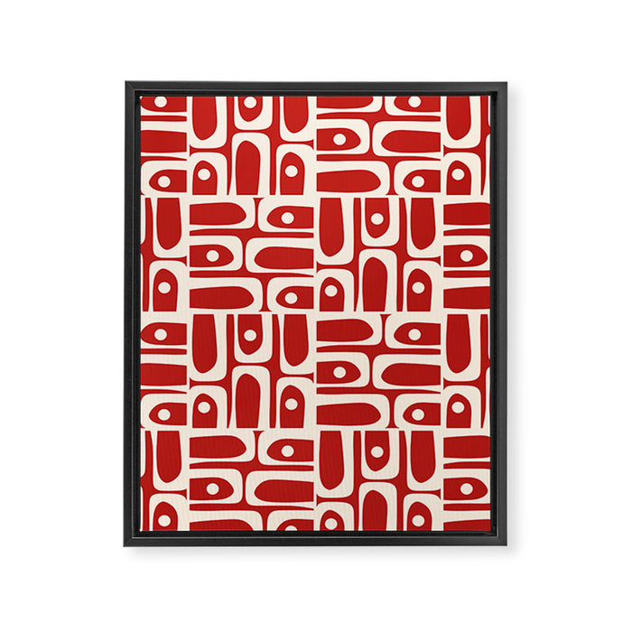 Mid Century Modern Piquet Abstract Geometric Multi Pattern in Retro Red and Cream Framed Canvas Print Gallery Image 1