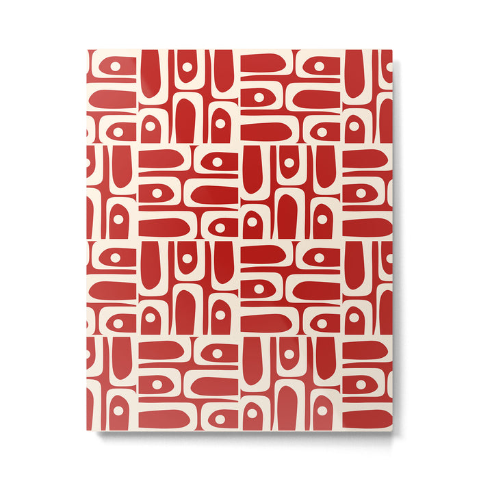 Mid Century Modern Piquet Abstract Geometric Multi Pattern in Retro Red and Cream Metal Print Gallery Image 1