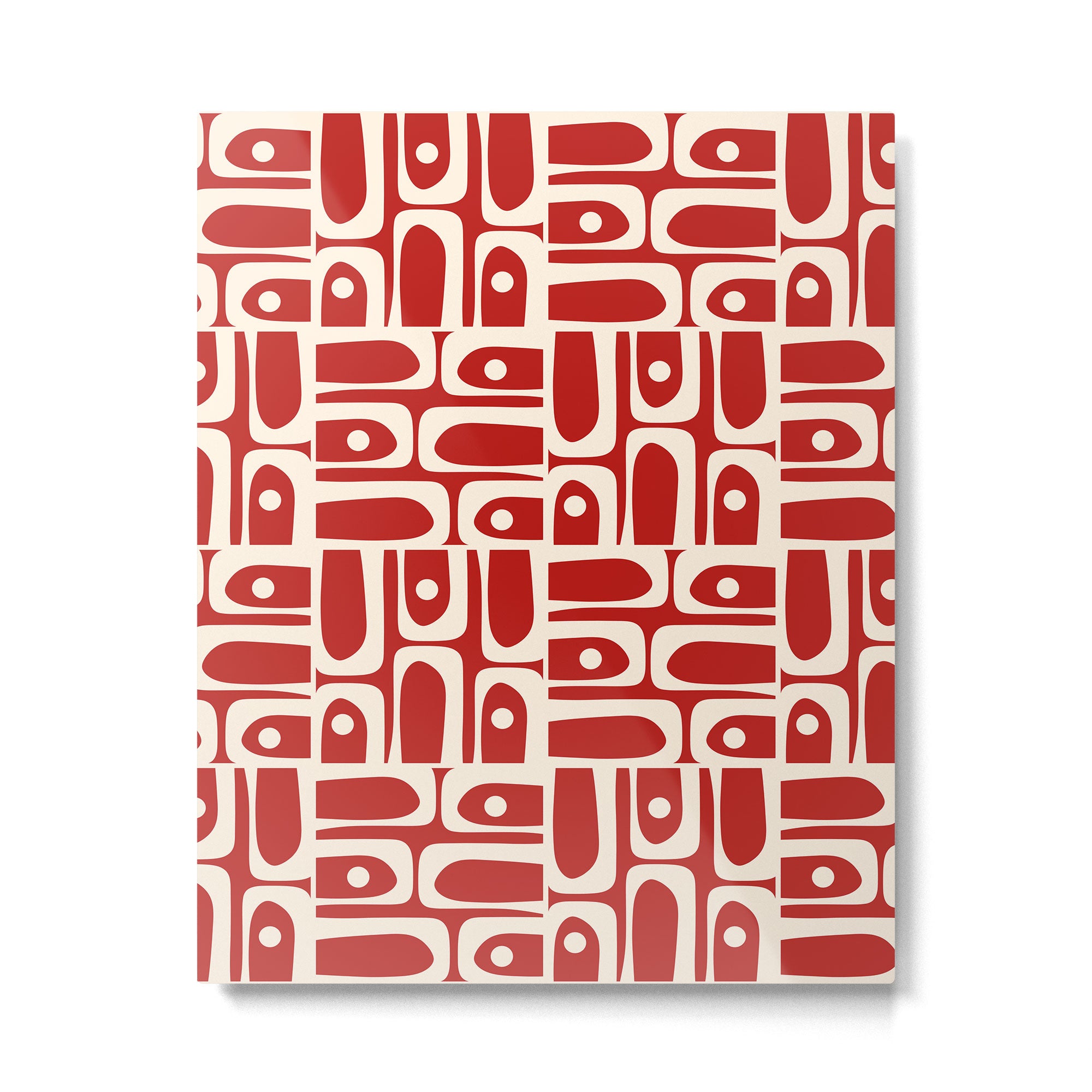 Mid Century Modern Piquet Abstract Geometric Multi Pattern in Retro Red and Cream Metal Print Gallery Image 6