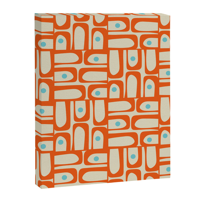 Mid Century Modern Piquet Abstract Geometric Multi Pattern Orange Aqua Beige Canvas Print Gallery Image 1