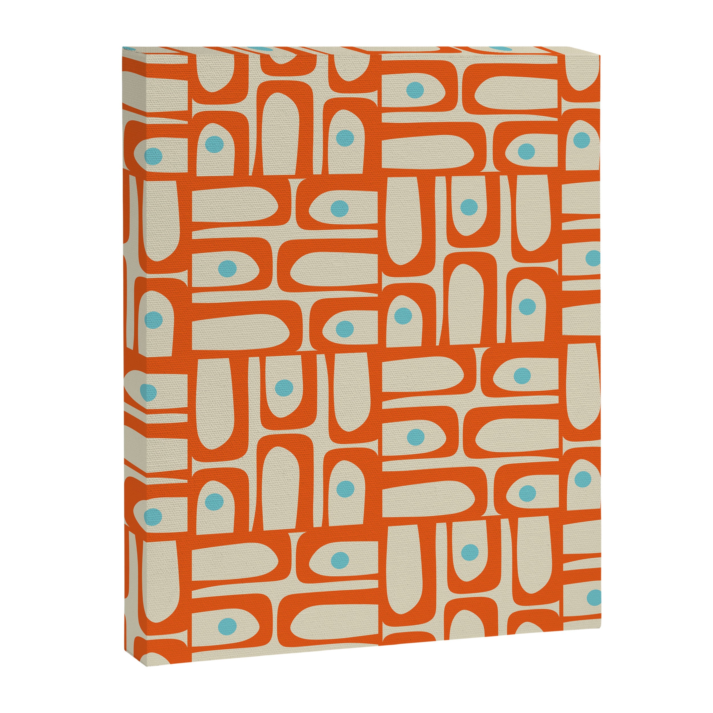 Mid Century Modern Piquet Abstract Geometric Multi Pattern Orange Aqua Beige Canvas Print Gallery Image 8