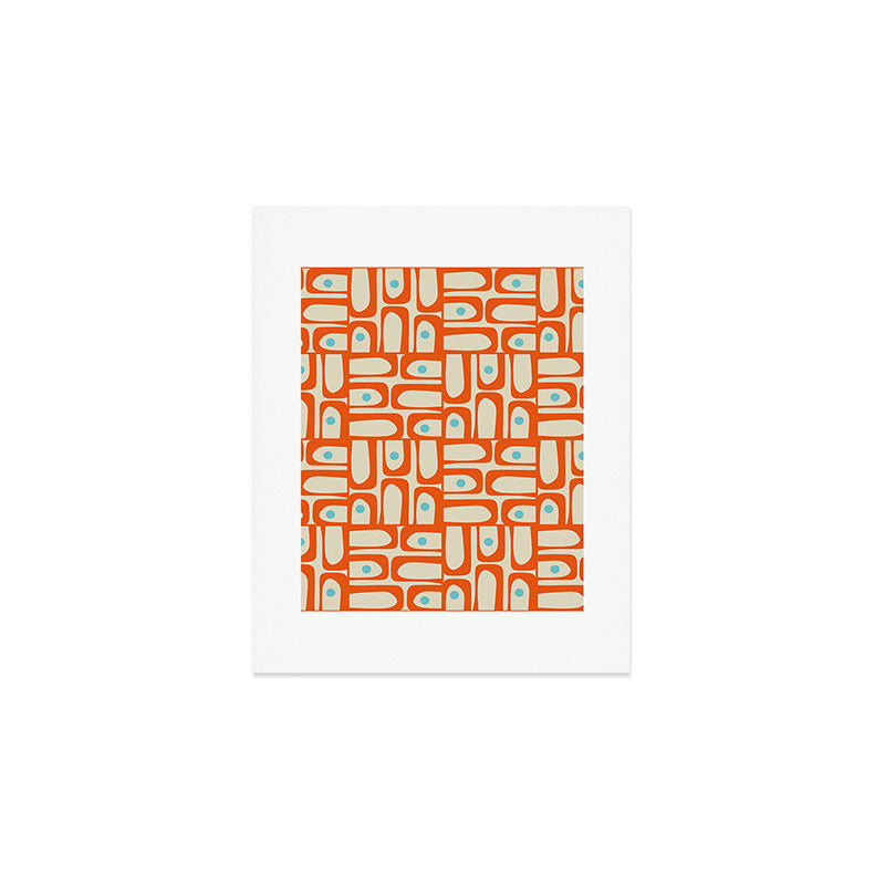 Mid Century Modern Piquet Abstract Geometric Multi Pattern Orange Aqua Beige Art Print Gallery Image 1