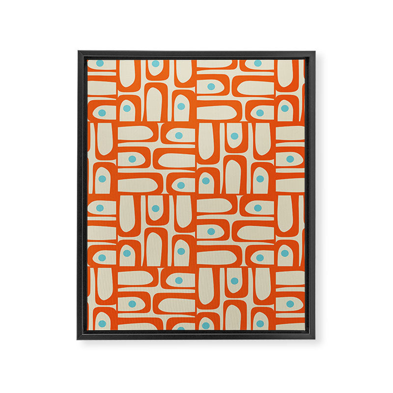Mid Century Modern Piquet Abstract Geometric Multi Pattern Orange Aqua Beige Framed Canvas Print Gallery Image 8
