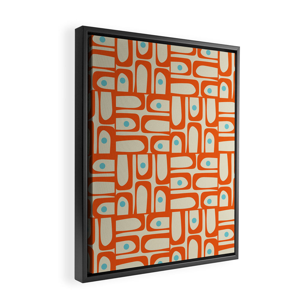 Mid Century Modern Piquet Abstract Geometric Multi Pattern Orange Aqua Beige Framed Canvas Print Gallery Image 2