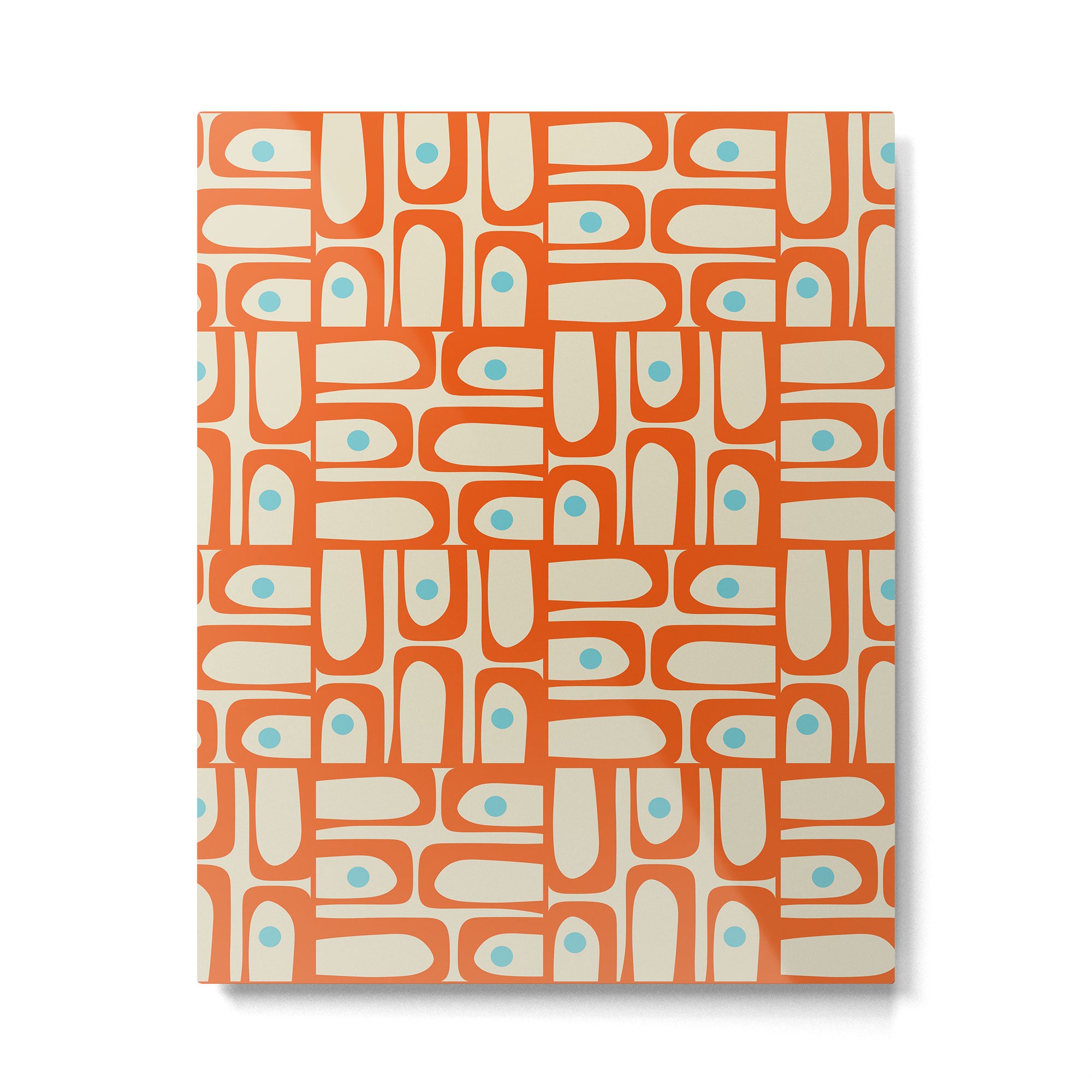 Mid Century Modern Piquet Abstract Geometric Multi Pattern Orange Aqua Beige Metal Print Gallery Image 6