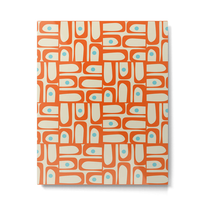 Mid Century Modern Piquet Abstract Geometric Multi Pattern Orange Aqua Beige Metal Print Gallery Image 1