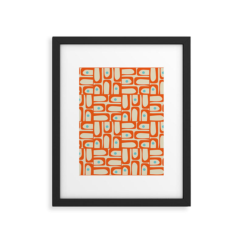 Mid Century Modern Piquet Abstract Geometric Multi Pattern Orange Aqua Beige Framed Art Print Gallery Image 6