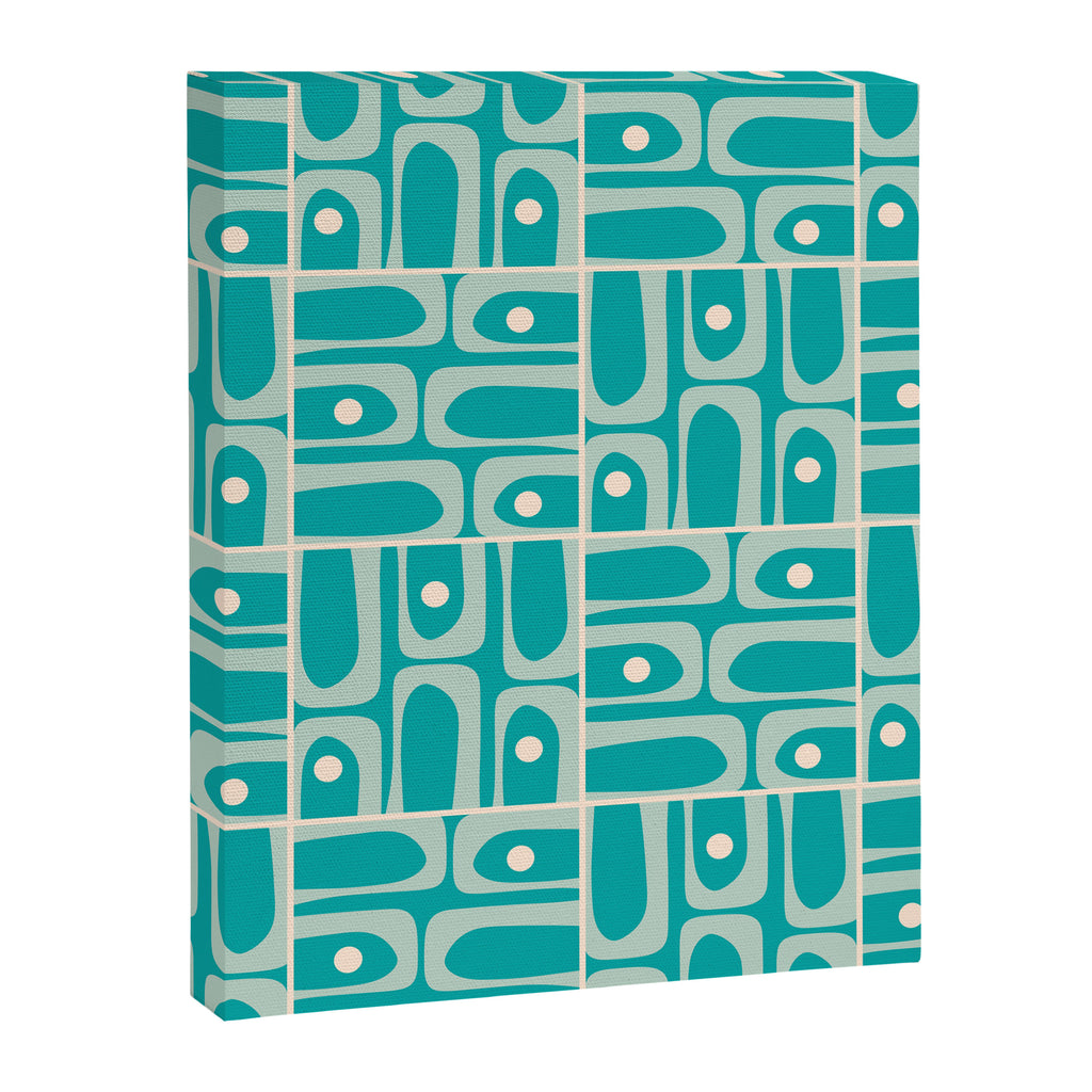 Mid Century Modern Piquet Abstract Geometric Multi Tiled Pattern in Aqua Teal and Cream Canvas Print Gallery Image 8