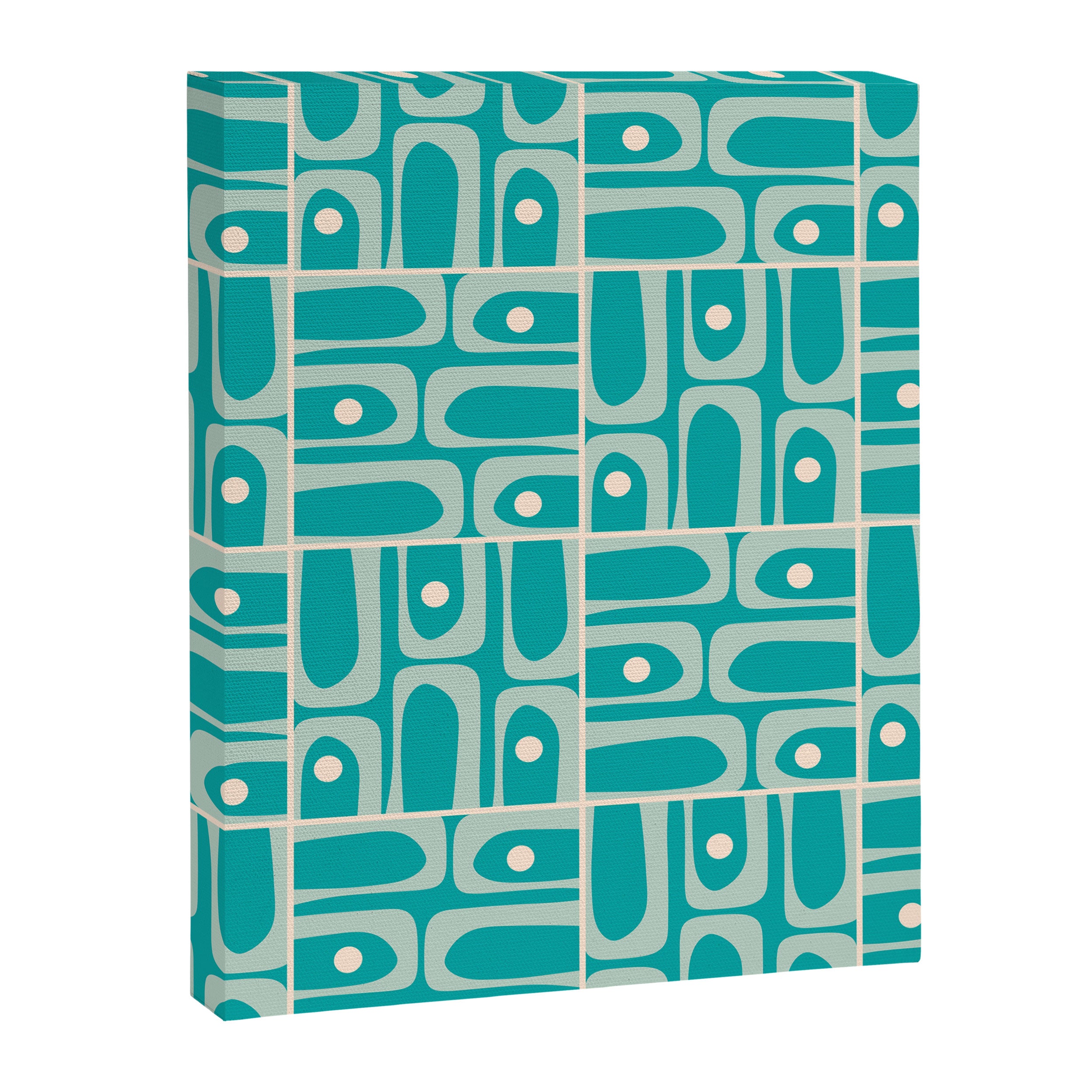 Mid Century Modern Piquet Abstract Geometric Multi Tiled Pattern in Aqua Teal and Cream Canvas Print Gallery Image 8