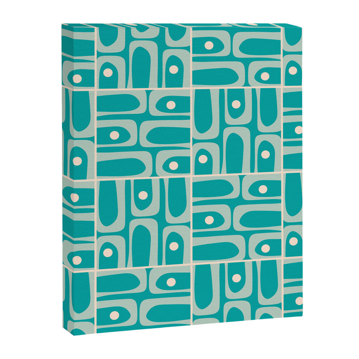 Mid Century Modern Piquet Abstract Geometric Multi Tiled Pattern in Aqua Teal and Cream Canvas Print Gallery Image 1
