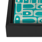 Mid Century Modern Piquet Abstract Geometric Multi Tiled Pattern in Aqua Teal and Cream Framed Canvas Print Gallery Image 3