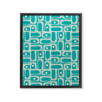 Mid Century Modern Piquet Abstract Geometric Multi Tiled Pattern in Aqua Teal and Cream Framed Canvas Print Gallery Image 8