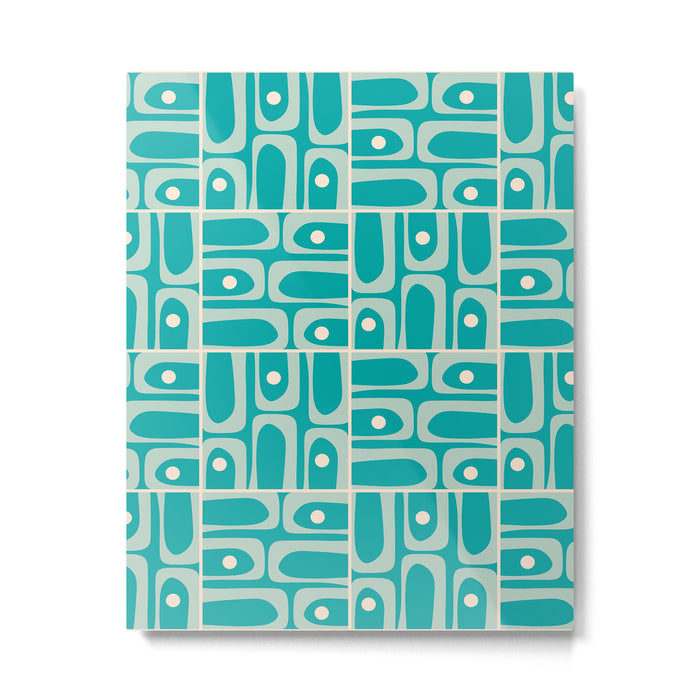 Mid Century Modern Piquet Abstract Geometric Multi Tiled Pattern in Aqua Teal and Cream Metal Print Gallery Image 1