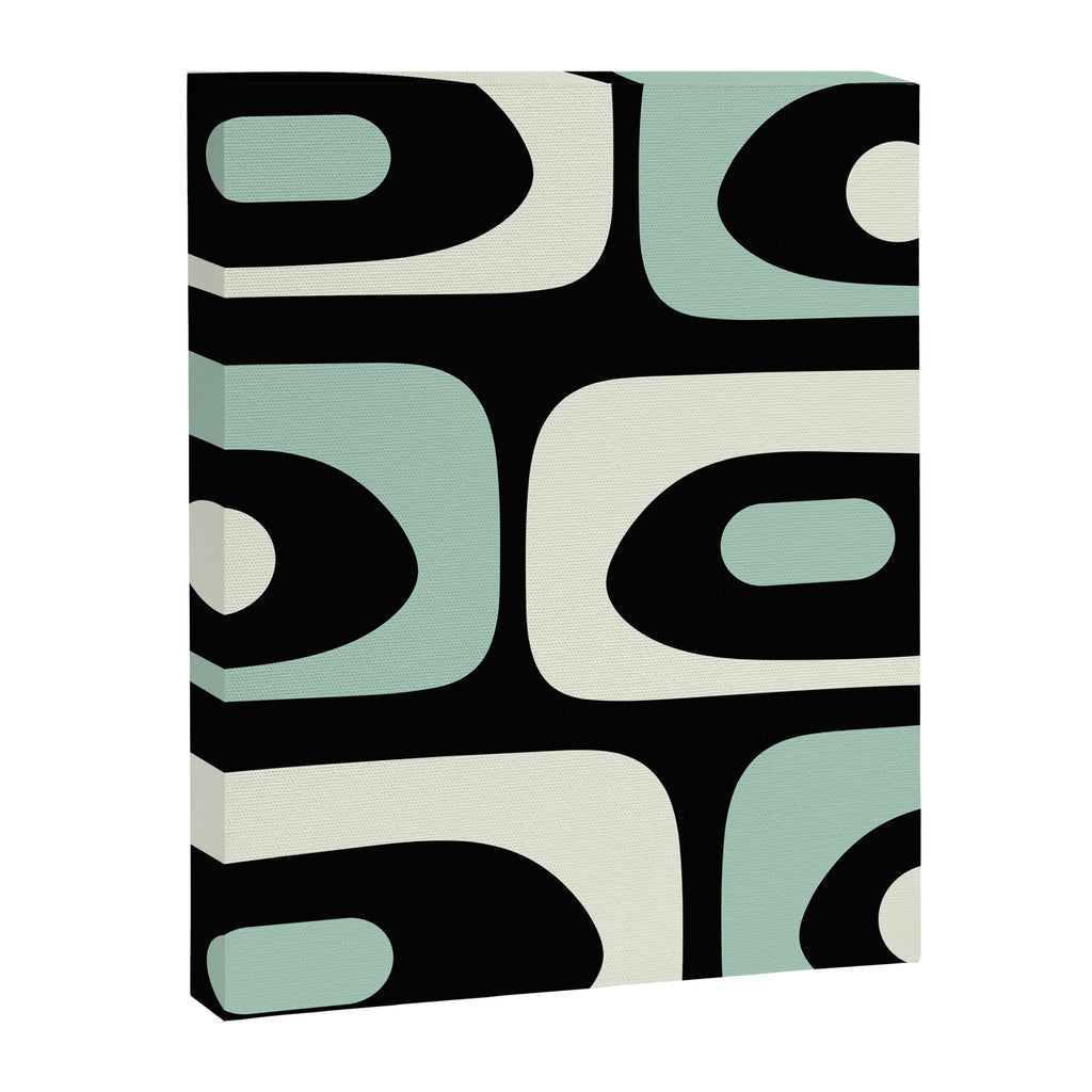 Mid Century Modern Piquet Abstract Minimalist Pattern in Black and Mint Canvas Print Gallery Image 8