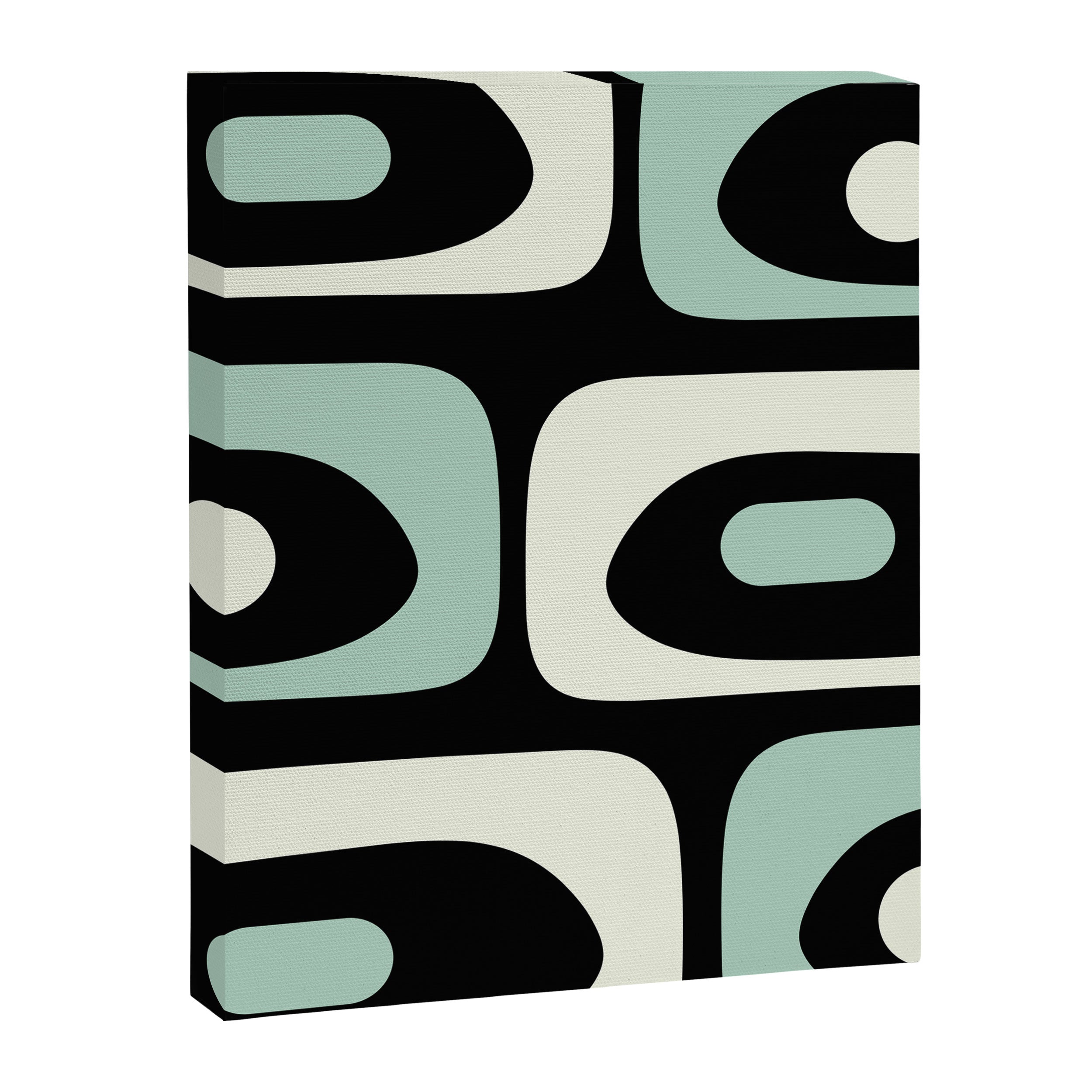 Mid Century Modern Piquet Abstract Minimalist Pattern in Black and Mint Canvas Print Gallery Image 8