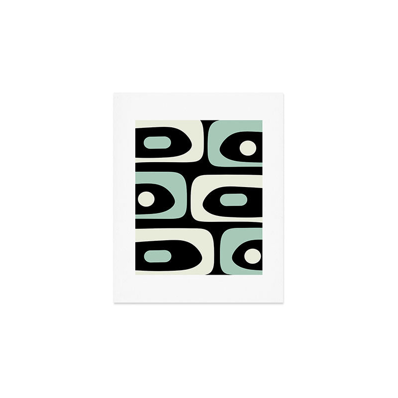 Mid Century Modern Piquet Abstract Minimalist Pattern in Black and Mint Art Print Gallery Image 1