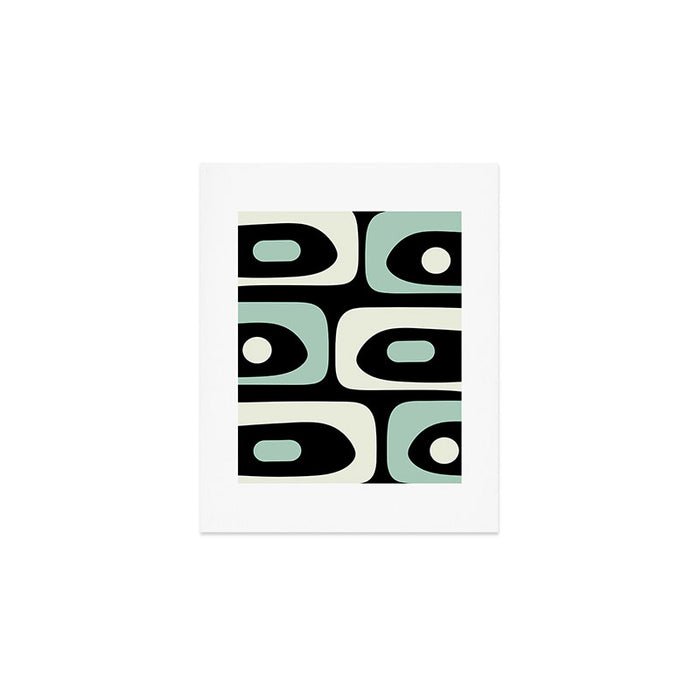 Mid Century Modern Piquet Abstract Minimalist Pattern in Black and Mint Art Print Gallery Image 1