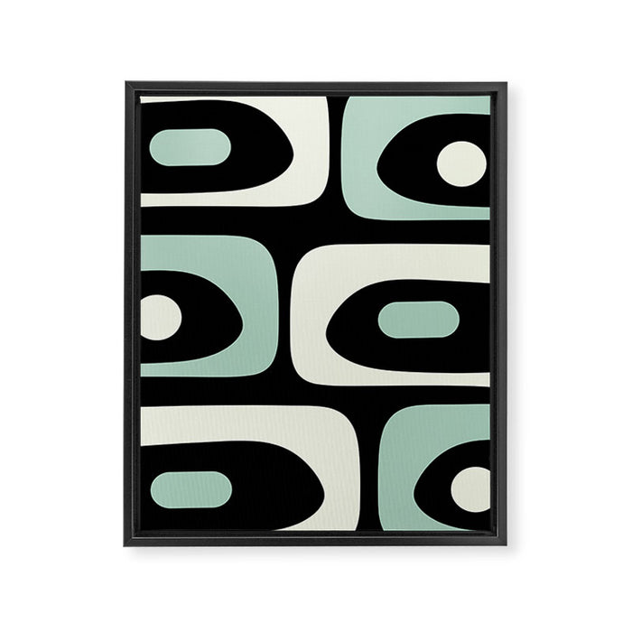 Mid Century Modern Piquet Abstract Minimalist Pattern in Black and Mint Framed Canvas Print Gallery Image 1