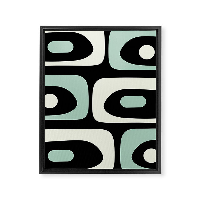Mid Century Modern Piquet Abstract Minimalist Pattern in Black and Mint Framed Canvas Print Gallery Image 8