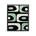 Mid Century Modern Piquet Abstract Minimalist Pattern in Black and Mint Framed Canvas Print Gallery Image 8