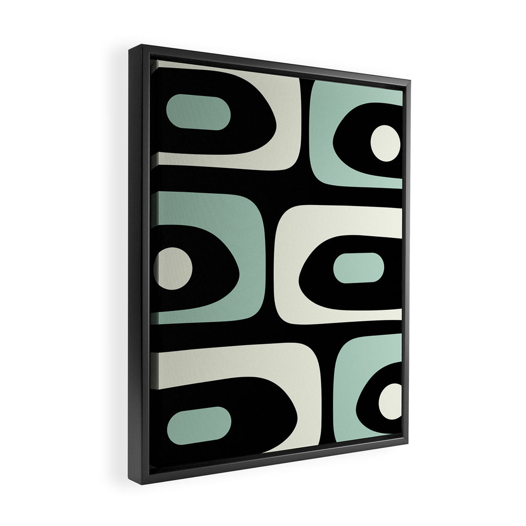 Mid Century Modern Piquet Abstract Minimalist Pattern in Black and Mint Framed Canvas Print Gallery Image 2