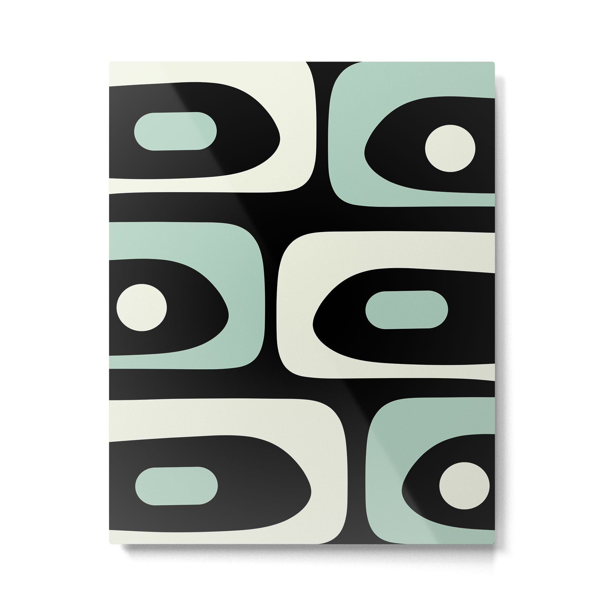 Mid Century Modern Piquet Abstract Minimalist Pattern in Black and Mint Metal Print Gallery Image 6