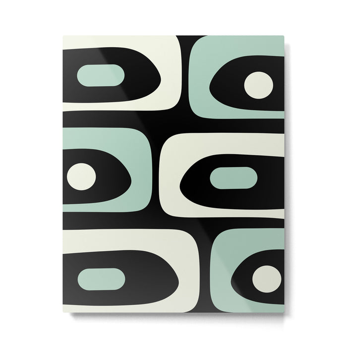 Mid Century Modern Piquet Abstract Minimalist Pattern in Black and Mint Metal Print Gallery Image 1