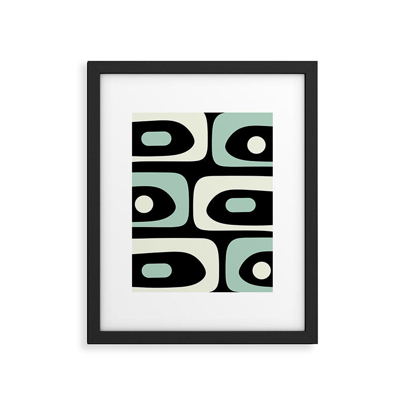 Mid Century Modern Piquet Abstract Minimalist Pattern in Black and Mint Framed Art Print Gallery Image 6