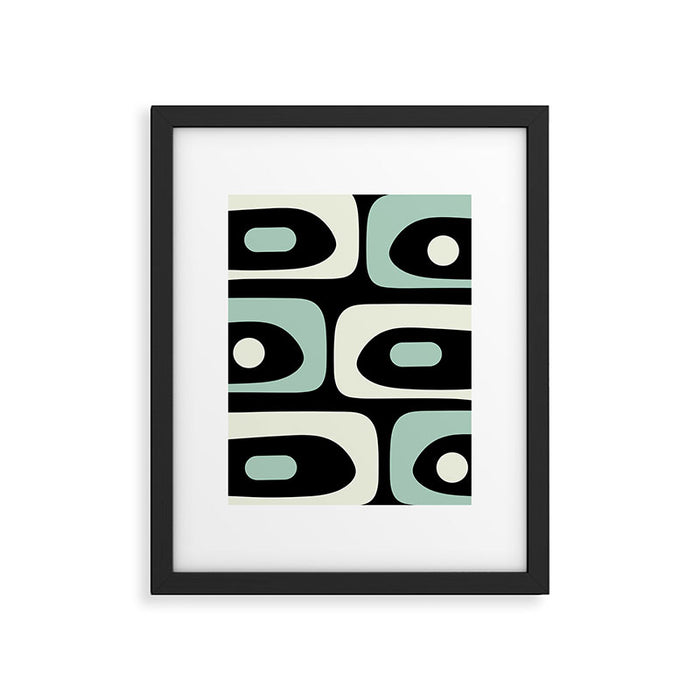 Mid Century Modern Piquet Abstract Minimalist Pattern in Black and Mint Framed Art Print Gallery Image 1