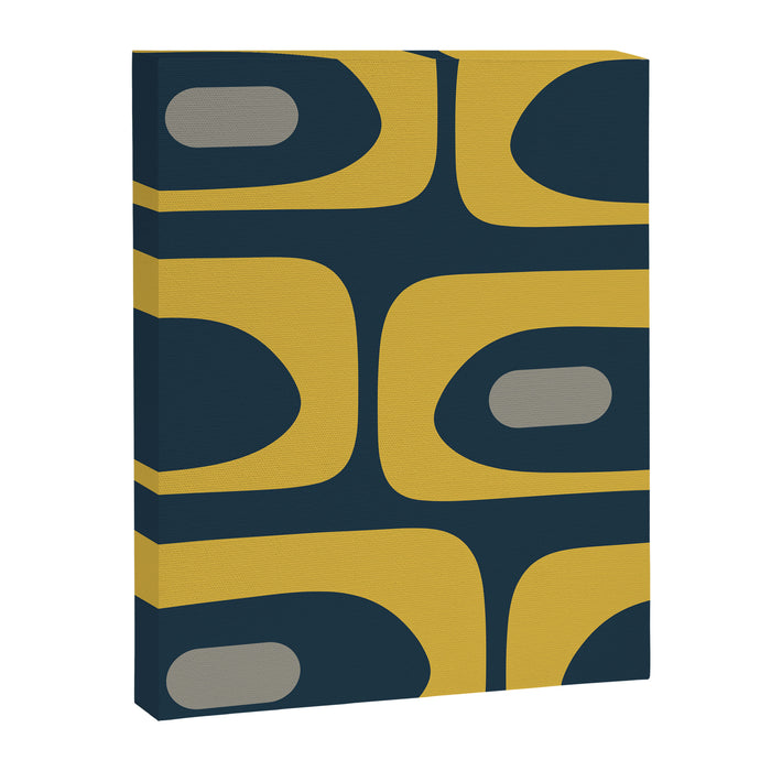 Mid Century Modern Piquet Abstract Minimalist Pattern in Light and Dark Mustard, Gray, and Navy Blue Canvas Print Gallery Image 1