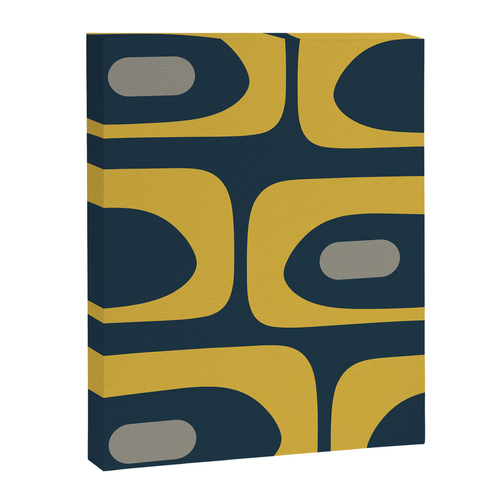 Mid Century Modern Piquet Abstract Minimalist Pattern in Light and Dark Mustard, Gray, and Navy Blue Canvas Print Gallery Image 8