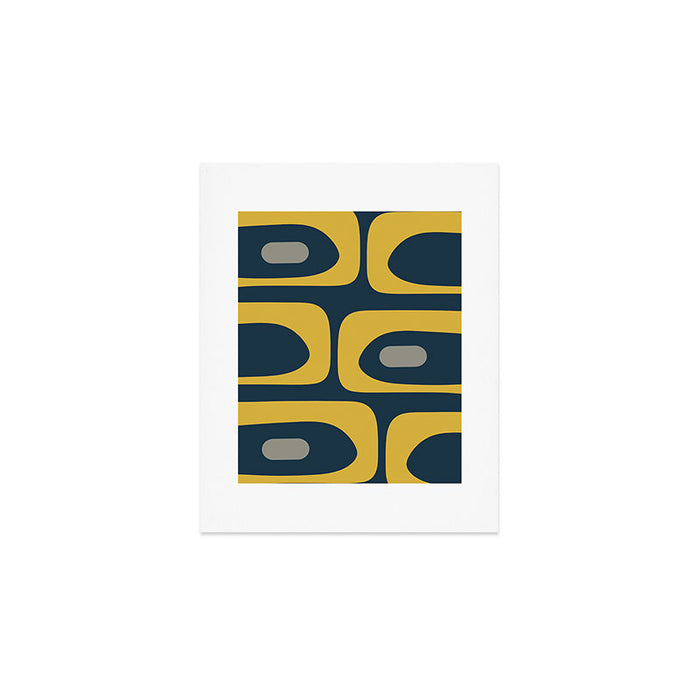 Mid Century Modern Piquet Abstract Minimalist Pattern in Light and Dark Mustard, Gray, and Navy Blue Art Print Gallery Image 1