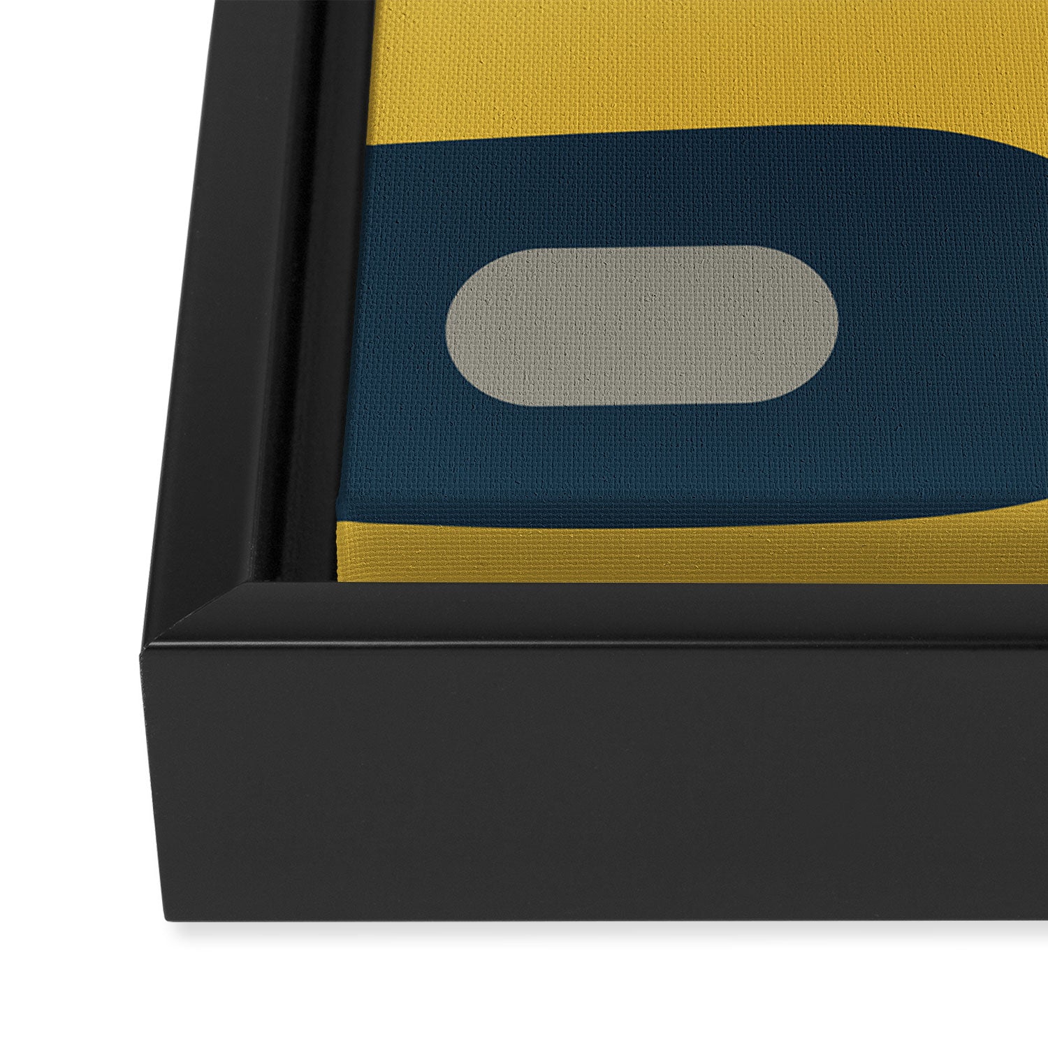 Mid Century Modern Piquet Abstract Minimalist Pattern in Light and Dark Mustard, Gray, and Navy Blue Framed Canvas Print Gallery Image 3