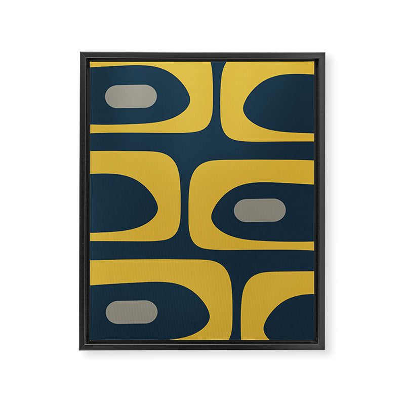 Mid Century Modern Piquet Abstract Minimalist Pattern in Light and Dark Mustard, Gray, and Navy Blue Framed Canvas Print Gallery Image 8