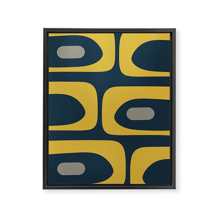 Mid Century Modern Piquet Abstract Minimalist Pattern in Light and Dark Mustard, Gray, and Navy Blue Framed Canvas Print Gallery Image 1