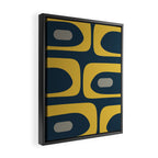 Mid Century Modern Piquet Abstract Minimalist Pattern in Light and Dark Mustard, Gray, and Navy Blue Framed Canvas Print Gallery Image 2