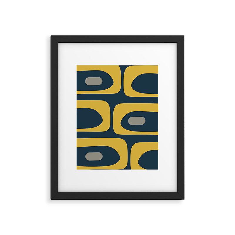 Mid Century Modern Piquet Abstract Minimalist Pattern in Light and Dark Mustard, Gray, and Navy Blue Framed Art Print Gallery Image 6
