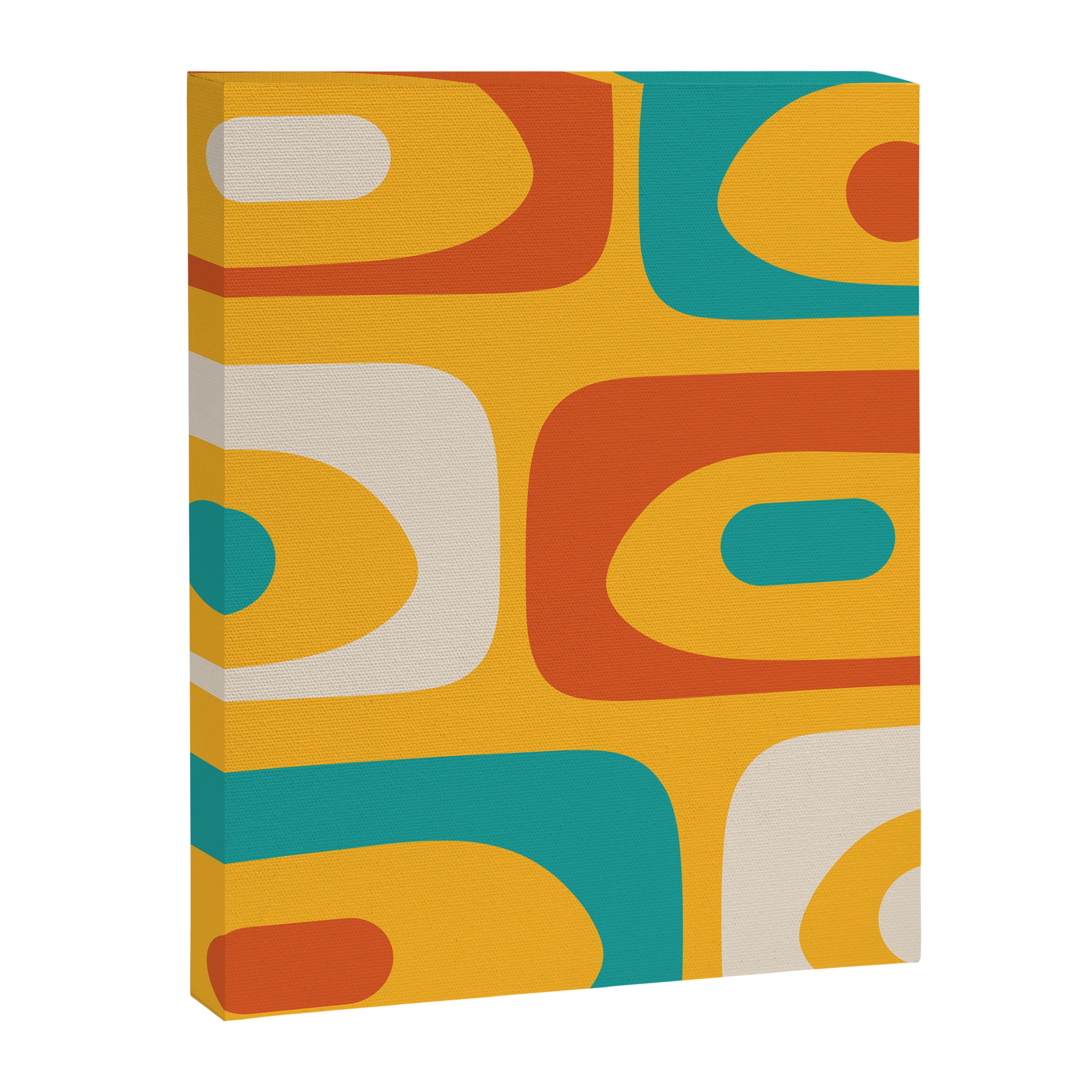 Mid Century Modern Piquet Abstract Minimalist Pattern Orange Yellow Teal Canvas Print Gallery Image 8