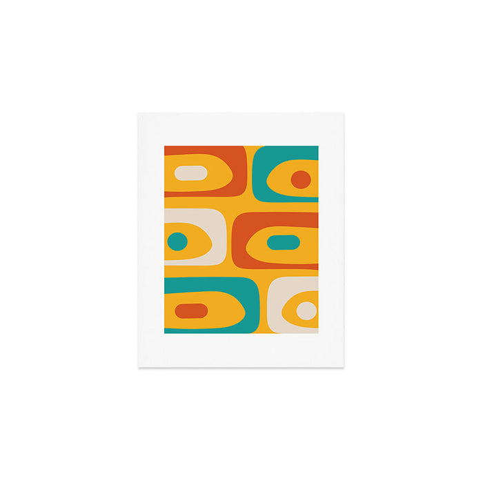 Mid Century Modern Piquet Abstract Minimalist Pattern Orange Yellow Teal Art Print Gallery Image 1
