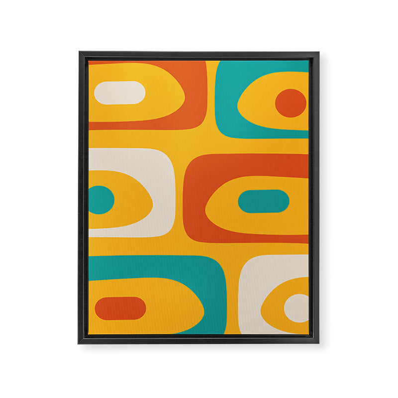 Mid Century Modern Piquet Abstract Minimalist Pattern Orange Yellow Teal Framed Canvas Print Gallery Image 8
