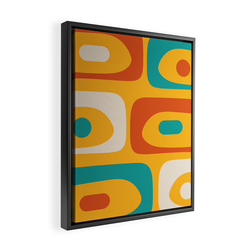 Mid Century Modern Piquet Abstract Minimalist Pattern Orange Yellow Teal Framed Canvas Print Gallery Image 2