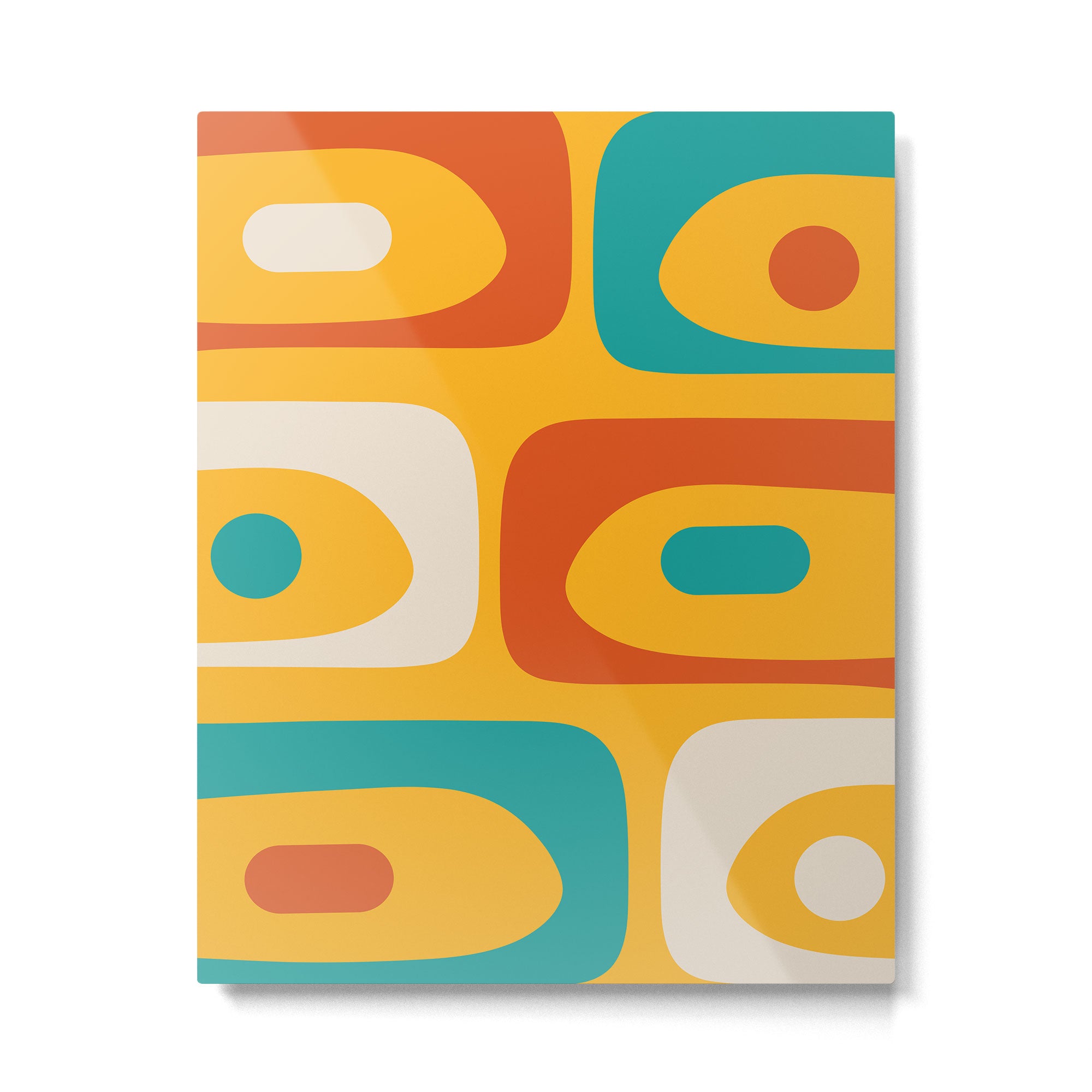 Mid Century Modern Piquet Abstract Minimalist Pattern Orange Yellow Teal Metal Print Gallery Image 6