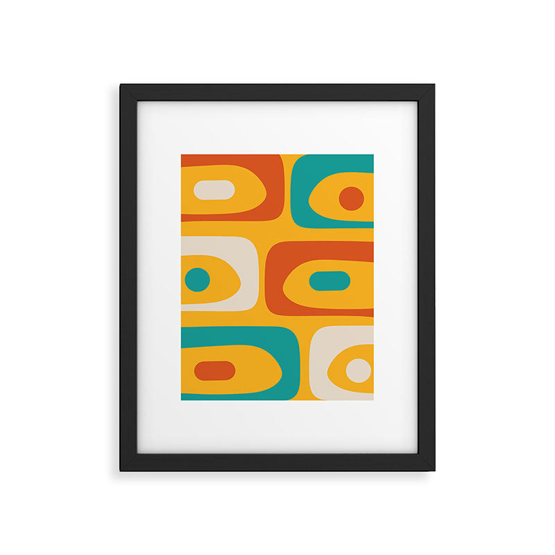 Mid Century Modern Piquet Abstract Minimalist Pattern Orange Yellow Teal Framed Art Print Gallery Image 6