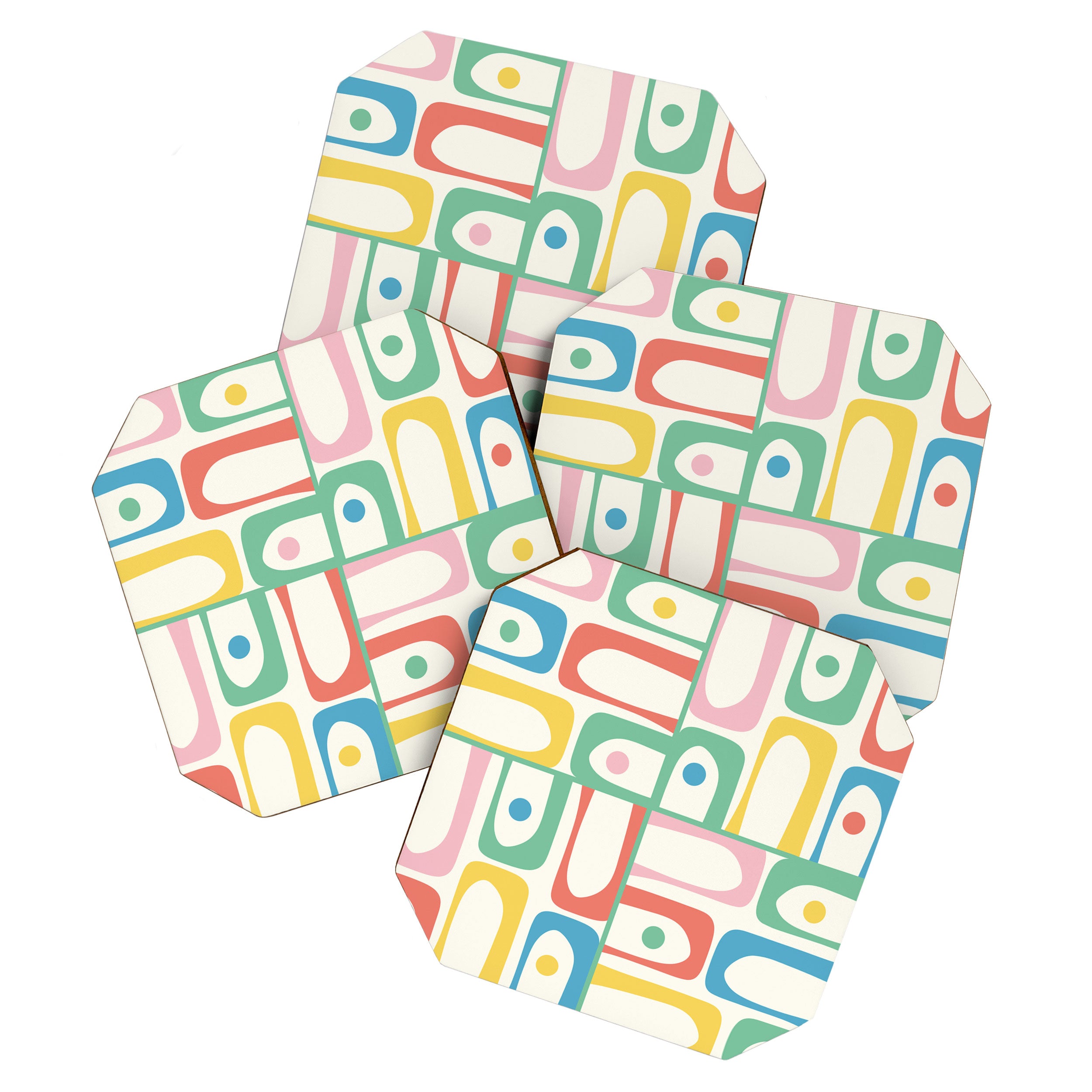 Mid Century Modern Piquet Abstract Multi Cheerful Contemporary Colorful Pattern Coaster Gallery Image 1