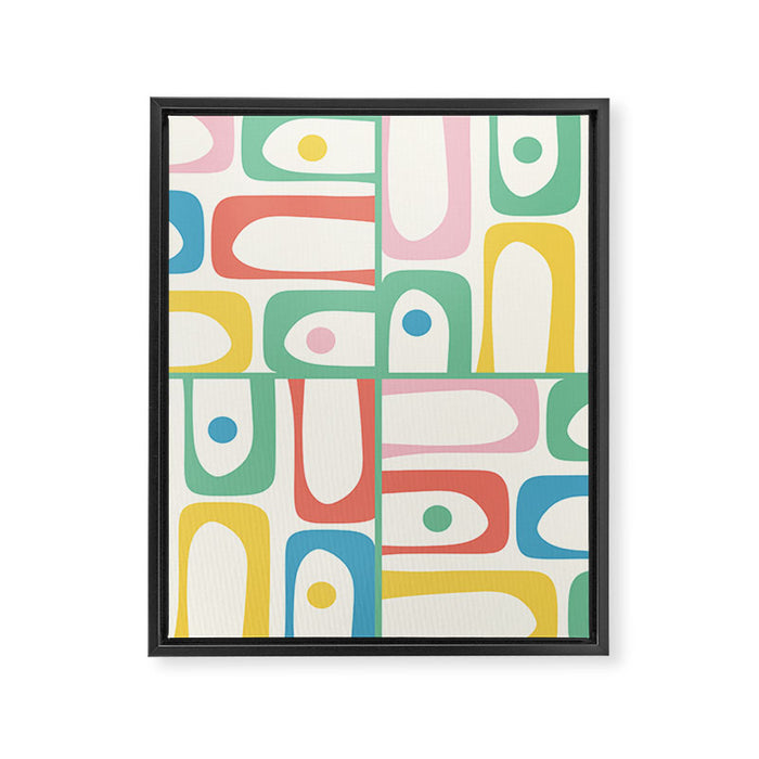 Mid Century Modern Piquet Abstract Multi Cheerful Contemporary Colorful Pattern Framed Canvas Print Gallery Image 1